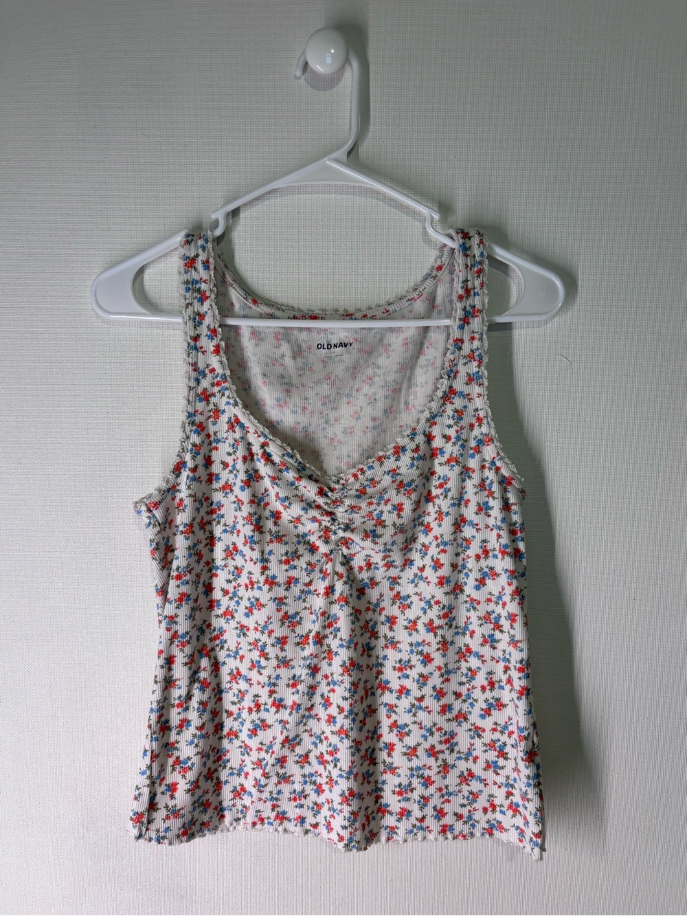Old Navy Cream Tank Top with Red & Blue Floral Print